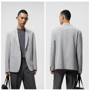 Zara Confort Blazer Jacket Stretch Fit in light gray Size Large
